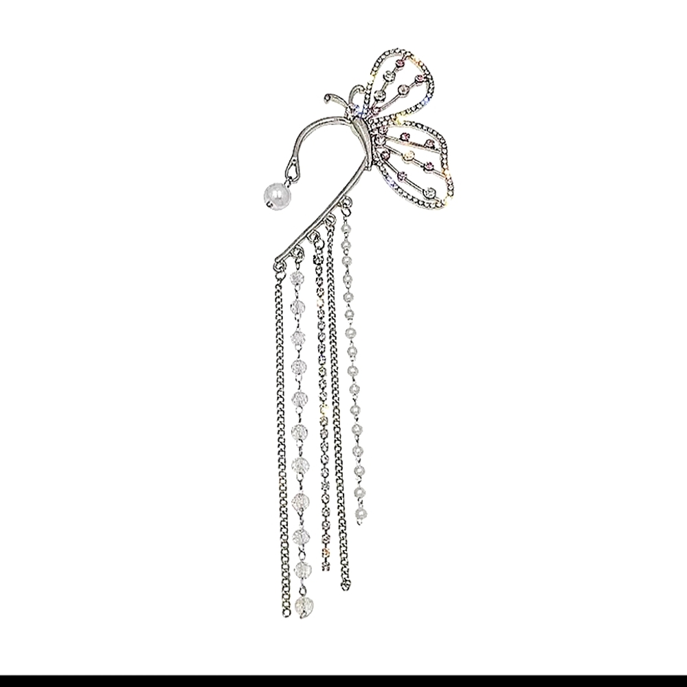 NWT BLING Buterfly Tassel Crystals & Rhinestones Silver Earrings. - Picture 4 of 4